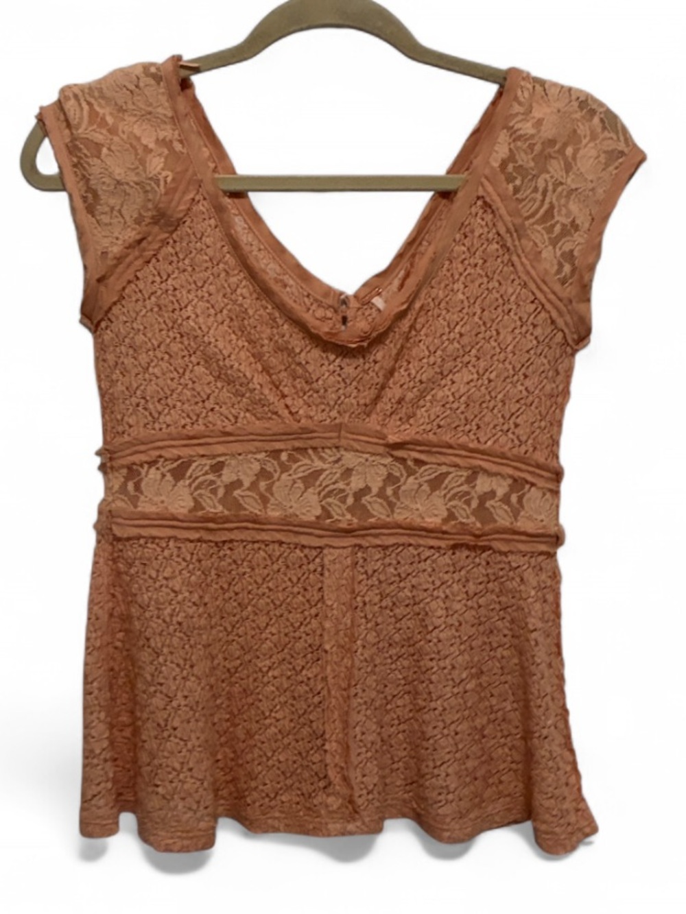 Free People Peach Lace Cap Sleeve Button Back Blouse
